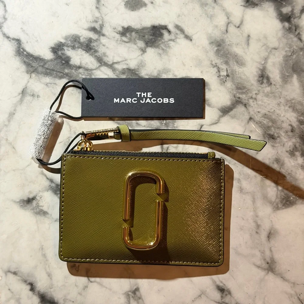 Marc Jacobs Olive Green Leather Card Holder Wallet